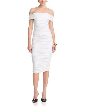 Norma Kamali Sleeveless Cowl Neck Side Shirred Dress - White