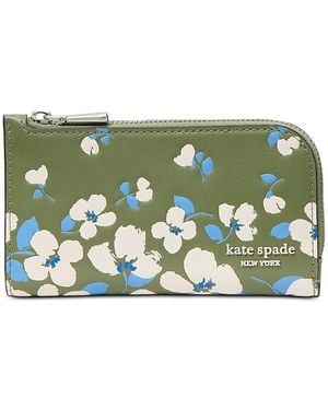Kate Spade Devin Painterly Bouquet Embossed Leather Small Slim Bifold Wallet - Green