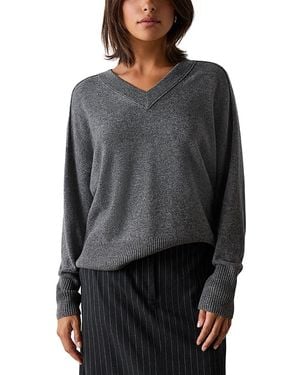 Whistles Cashmere Seam Detail V Neck Sweater - Gray