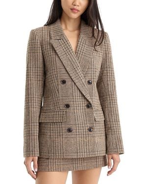 GOOD AMERICAN The Double Breasted Plaid Blazer - Brown