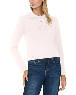 Cece Ruffle Collar Polo Sweater - White