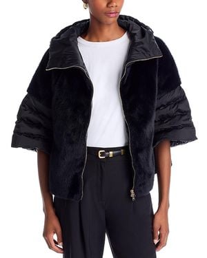 Herno Satin Short Sleeve Faux Fur Jacket - Black