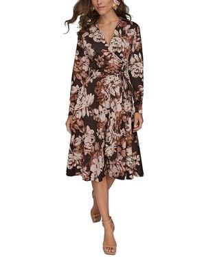 Donna Karan Floral Tie Waist Midi Dress - Brown