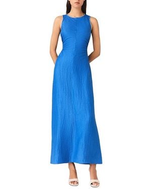 Maje Backless Linen Blend Midi Dress - Blue