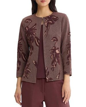 Misook Heritage Floral Jacquard Flat Knit Jacket - Purple