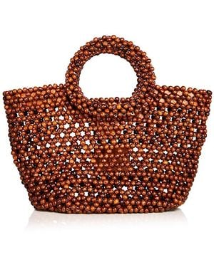 Aqua Woven Top Handle Bag - Brown