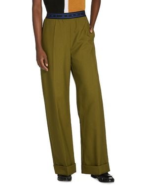 Marni Wool Logo Waistband Straight Pants - Green