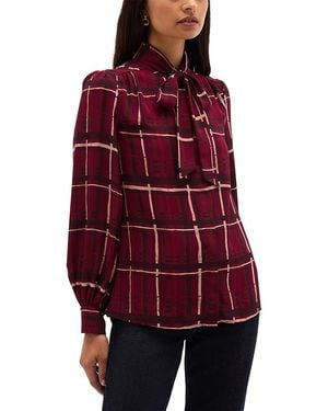Hobbs Aisha Plaid Tie Neck Blouse - Red