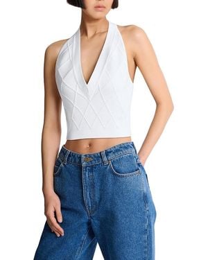 Balmain Quilted Knit Halterneck Top - Blue