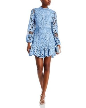 Aqua Long Sleeve Lace Dress - Blue