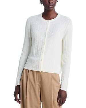 Theory Ribbed Cable Knit Cashmere Cardigan Sweater - White
