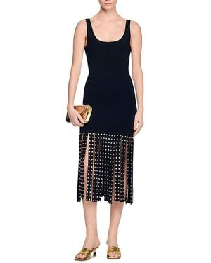 Sandro Fringed Knit Maxi Dress in Blue | Lyst