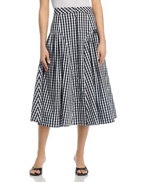 MILLY Robin Gingham Midi Skirt - Black