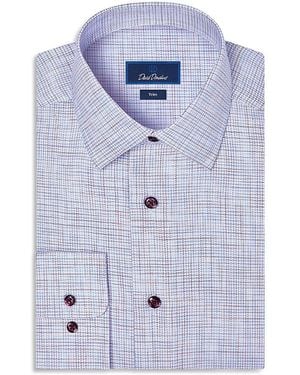 David Donahue Trim Fit Multi Check Cotton Dress Shirt - Blue