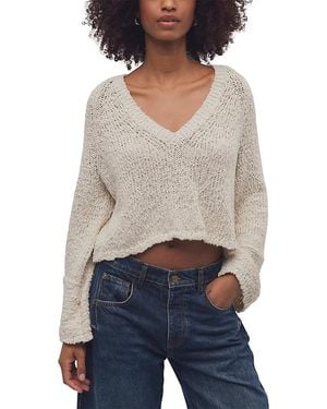 Free People Heartland Cotton V Neck Sweater - Blue