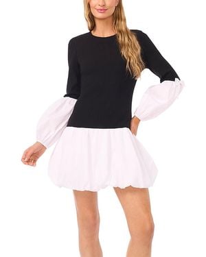 Cece Mixed Media Balloon Sleeve Dress - White