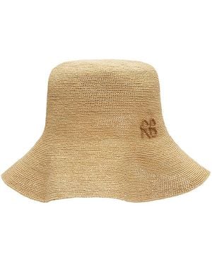 Ruslan Baginskiy Monogram Embellished Straw Bucket Hat - Natural