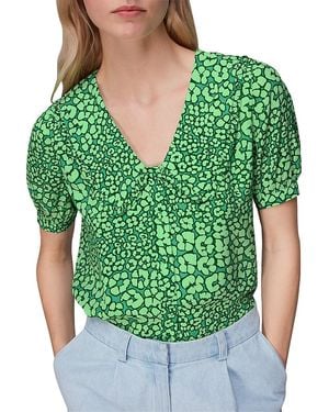Whistles Leopard Petals Collar Top - Green