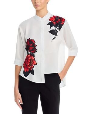 Nancy Yang Band Collar Elbow Sleeve Shirt - White