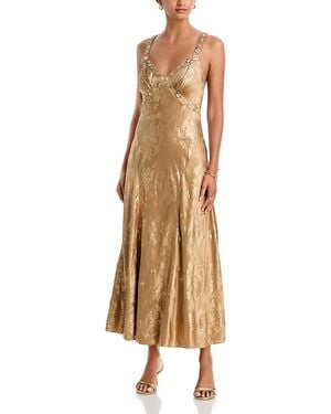 Cinq À Sept Gilded Peony Thalie Metallic Jacquard Dress - Natural