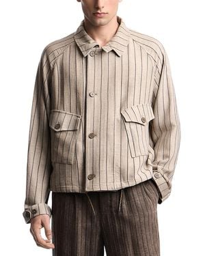 Emporio Armani Viscose Striped Drawstring Hem Jacket - Natural