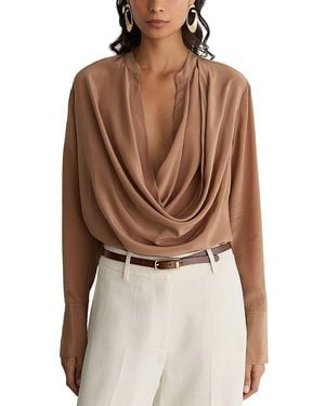 Reiss Lauren Matte Silk Draped Top - Brown