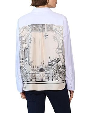 Callas Milano Sirene Poplin Shirt Venice Print Scarf Back - White
