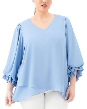 Karen Kane Plus Layered Sleeve Asymmetric Top - Blue