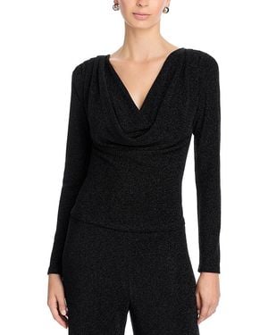 Aqua Shimmer Knit Cowl Neck Top - Black