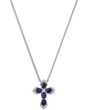 Bloomingdale's Fine Collection Sapphire & Diamond Cross Pendant Necklace - Metallic