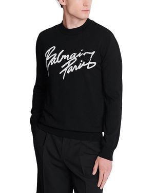 Balmain Merino Wool Blend Paris Sweater - Black