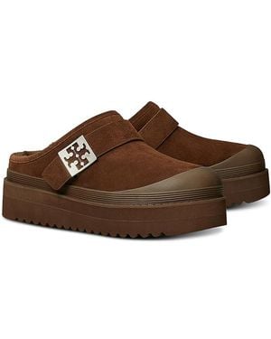 Tory Burch Mellow Shearling Platform Clogs - Brown