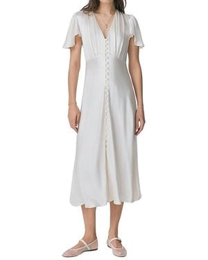 Ghost Grace Satin Button V-Neck Dress - Gray