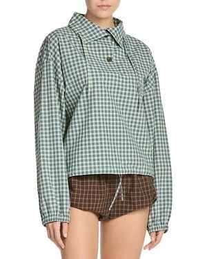 Marni Check High Collar Top - Green