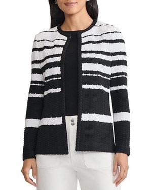 Ming Wang Braided Trim Basket Weave Knit Jacket - Black