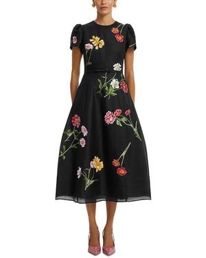 LEO LIN Marguerite Embellished Linen & Silk Midi Dress - Black