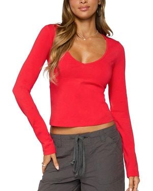 Edikted Feva V Neck Long Sleeve Top - Red
