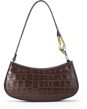 STAUD Ollie Croco Embossed Leather Shoulder Bag - Brown
