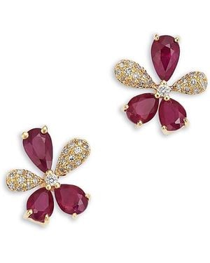 Bloomingdale's Fine Collection Emerald & Diamond Flower Stud Earrings - White