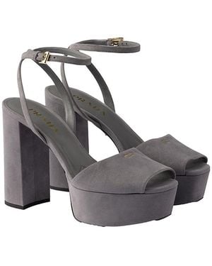 Prada Suede Platform Sandals - Gray