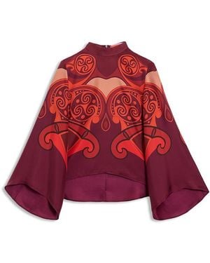 La DoubleJ Make An Exit Silk Flare Sleeve Top - Red