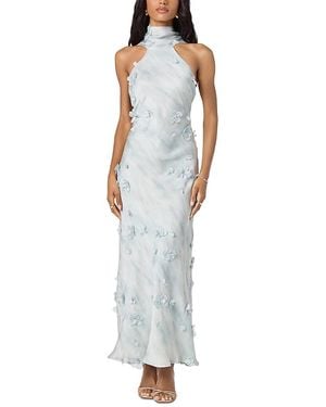 Astr 3D Floral Applique Sleeveless Halter Dress - Blue