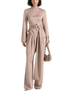 Manière De Voir Aurore High Neck Pleated Jumpsuit With Wrap Waist - Natural