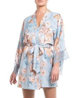 In Bloom Floral Print Lace Trim Robe - White