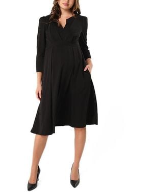 Marion Empire Waist Maternity & Nursing Midi Tea Dress - Black