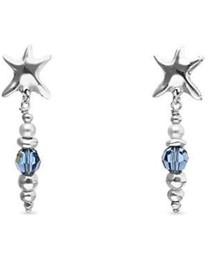 Uno De 50 Long Silveratone Earrings With Faceted Crystals And Star - Metallic