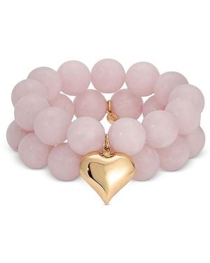 Ettika Luck And Love Heart Charm Stone Beaded Stretch Bracelets. Set Of 2 - Pink