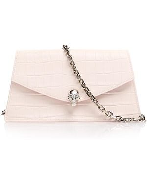 McQueen Croco Embossed Leather Shoulder Bag - Natural