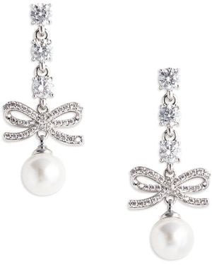 Self-Portrait Bow Crystal Charm Earrings - White
