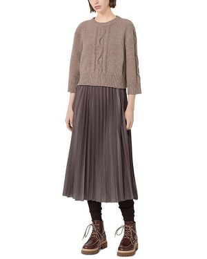 Weekend by Maxmara Hazelnut Cable Knit Sweater & Pleated Jersey Midi Dress - Brown